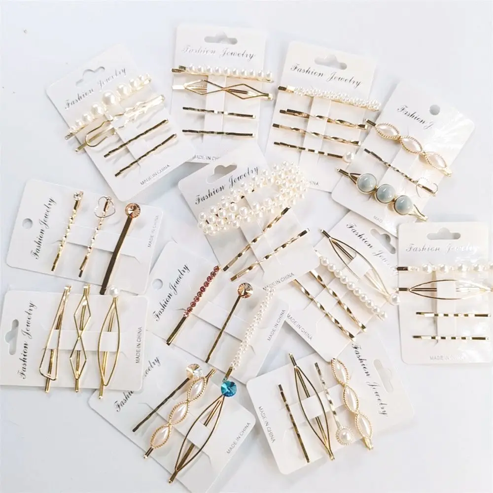 

1Set Korea Acrylic Imitation Pearl Hairclips Pink Crystal Hairpins Metal Hollow Heart Rhinestones Barrettes Hair Accessories New