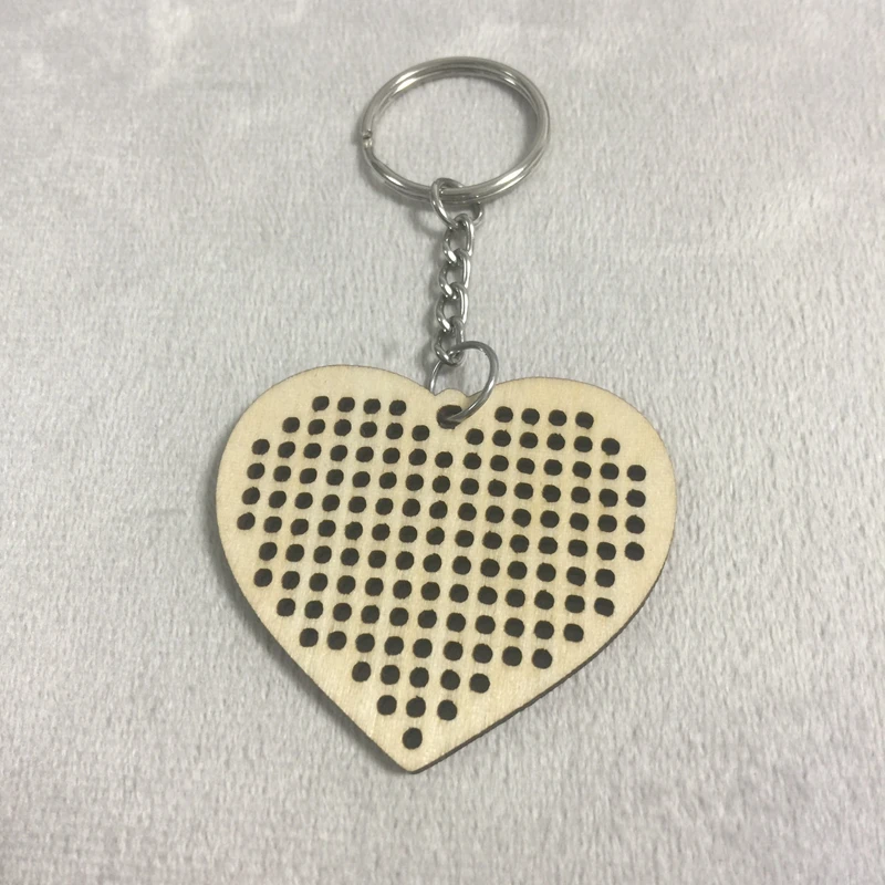 gift heart Cross stitch keychain made of wood and metal fittings with