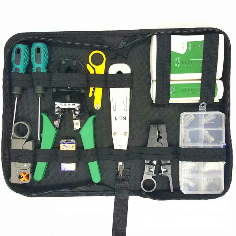 

12 in 1 Computer Network Repair Tool Kit LAN Cable Tester Wire Cutter Screwdriver Pliers Crimping Maintenance Tool Set Bag Tools
