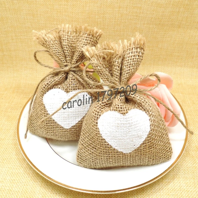 20pcs Lot Country Wedding Burlap Jute Candy Bag Eco Friendly Linen