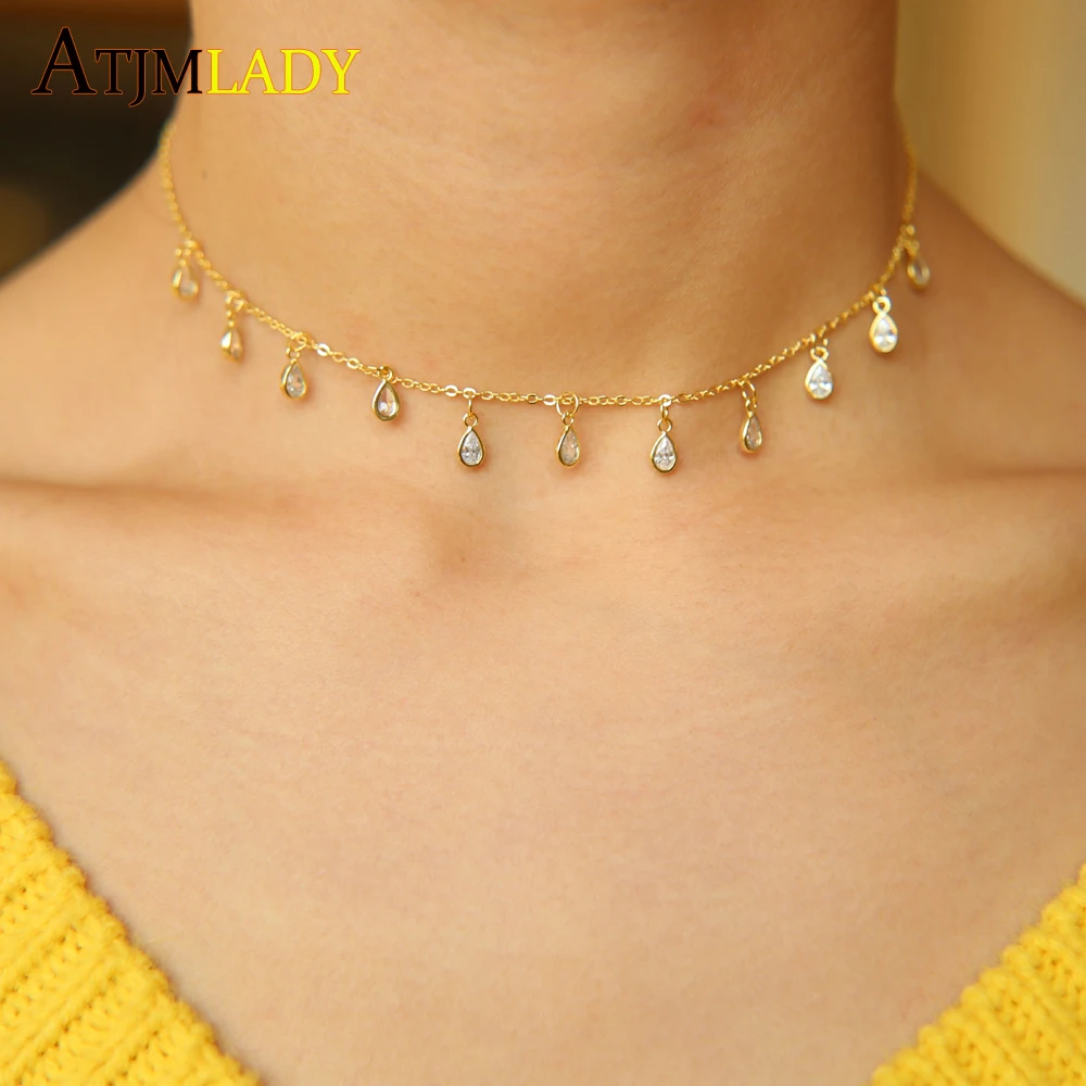 

2018 top quality fashion elegant jewelry water drop cz choker gold color choker lady women choker delicate charm choker necklace