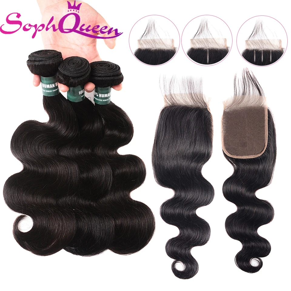 Soph queen hair перуанские волосы плетение пучков с закрытием тела волна пучки с закрытием Remy натуральные волосы пучки бесплатная доставка