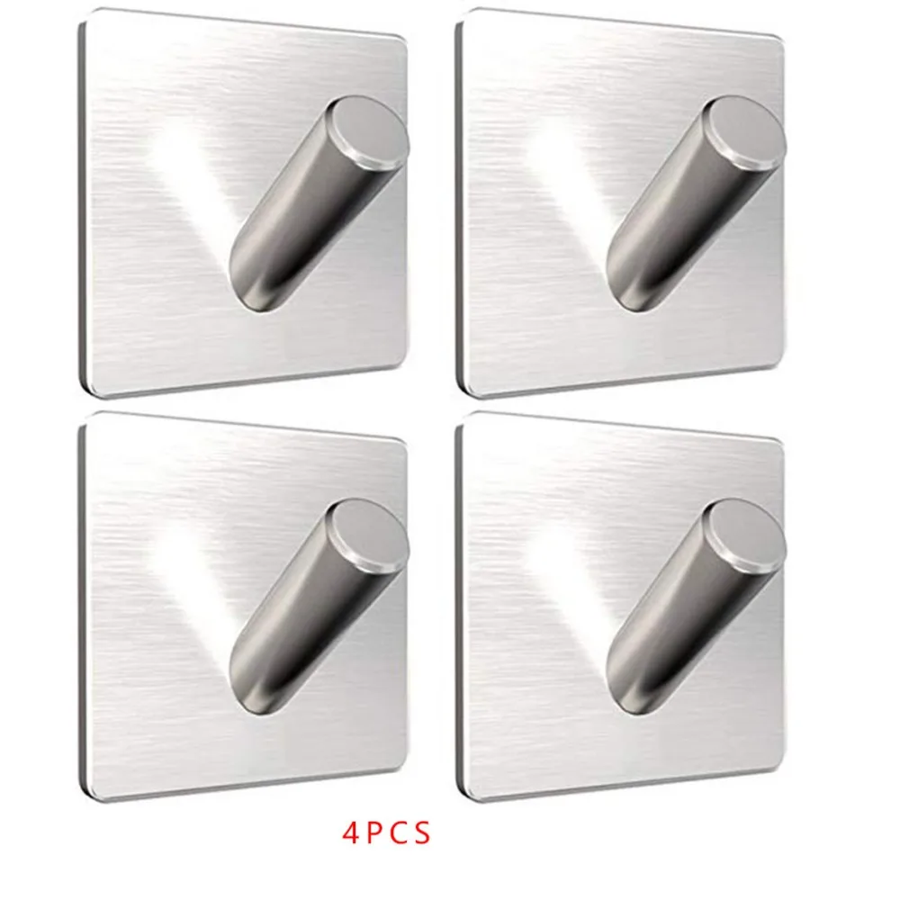 

4 Pcs Self Adhesive Towel Racks Wall Hooks Towel Rack Hat Towel Robe Coat Stick-up Stainless Steel Hanger for Kitchen Bathrooms