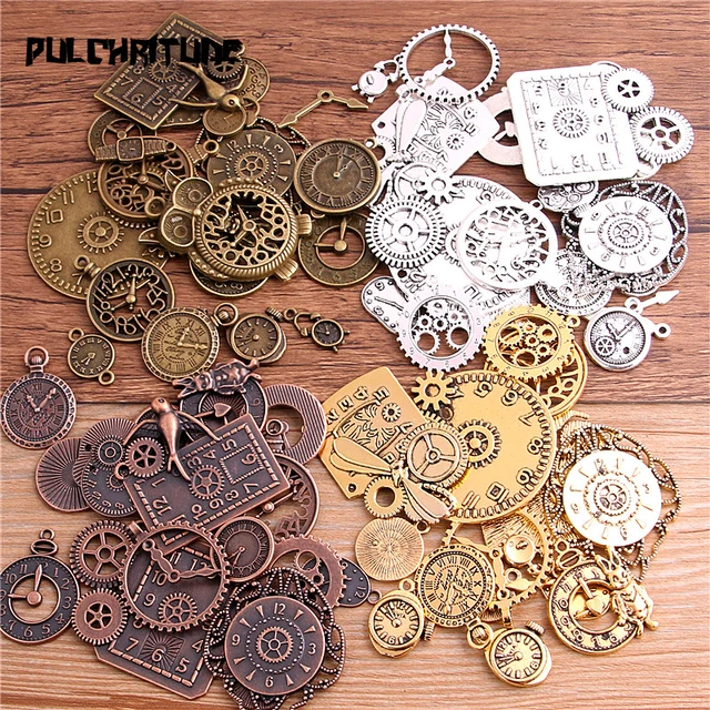10pcs Vintage Metal Zinc Alloy Mixed Four Clock Pendant Charms Steampunk  Clock Charms for Diy Jewelry