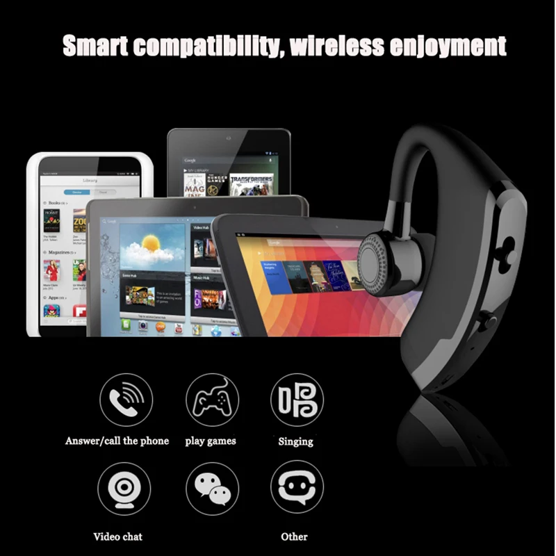 Беспроводные Bluetooth наушники V9 CSR шумоподавляющие деловые с микрофоном спортивные