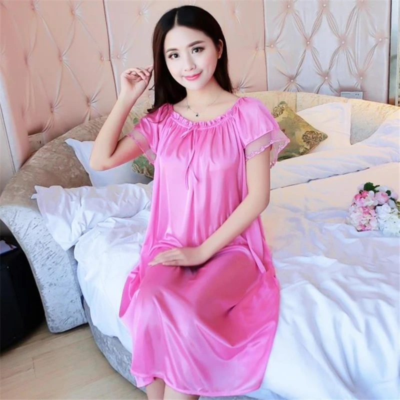 NEW Summer Ice Silk Nightgown Female Home Service Loose Comfort Imitation Silk Sexy Pregnant Woman Nightdress Z37