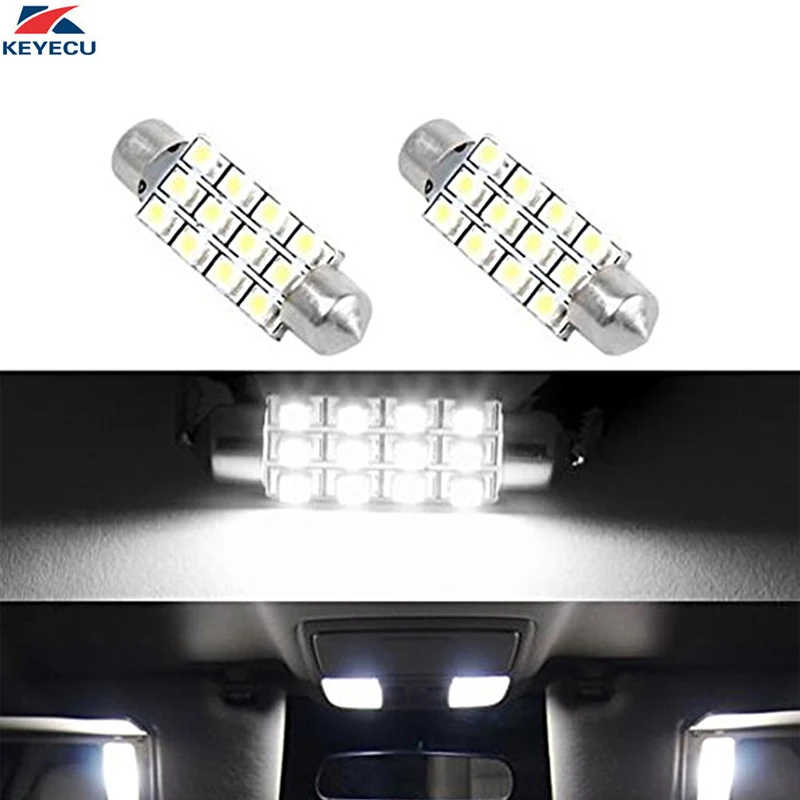 

KEYECU 2PCS 12V 41MM Festoon 1210 3528 12-SMD LED Map Dome Interior Light Bulbs (White)