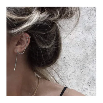 

Elitven 2pcs/Pair Ear Cuff Clip on Piercing Tassel Earrings 100% 925 Sterling Silver Caught in Cuff Jewelry for Women Girls