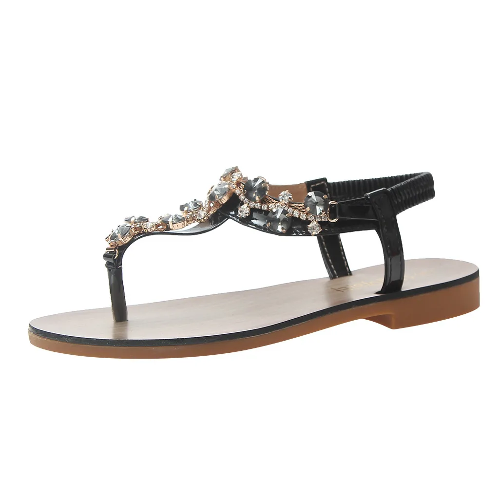 SAGACE/Повседневная однотонная обувь на плоской подошве в богемном этническом стиле; вьетнамки на плоской подошве; женские сандалии; пляжные шлепанцы; коллекция года - Цвет: BK