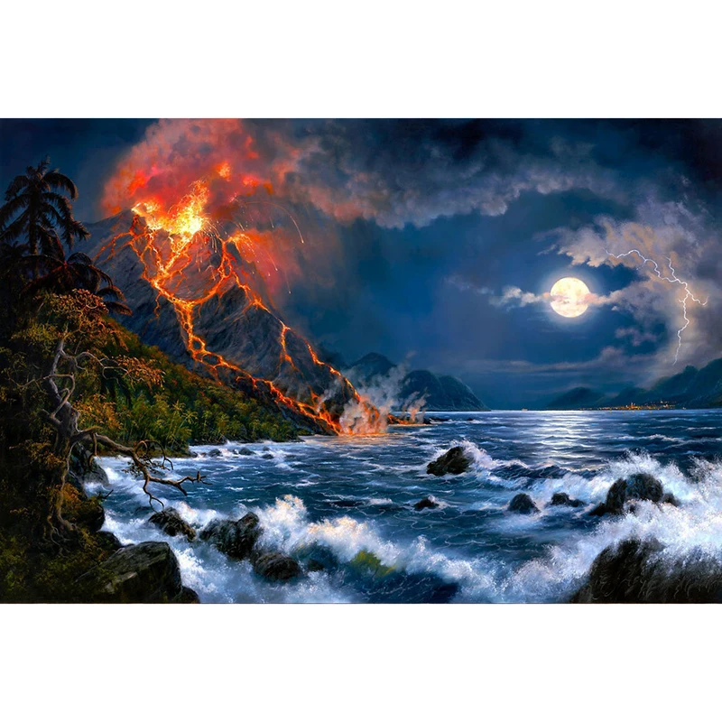 Full SquareRound Drill 5D DIY Diamond Painting Volcano eruption 3D  Embroidery Cross Stitch Mosaic Home Decor