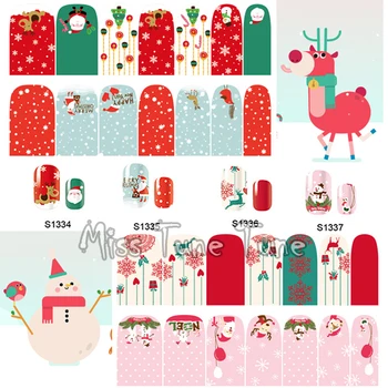 

XMAS 14 Tips NAIL Art Full Cover Self Adhesive Stickers Polish Foils Tips Wrap Christmas Festivals Decal Manicure Waterproof