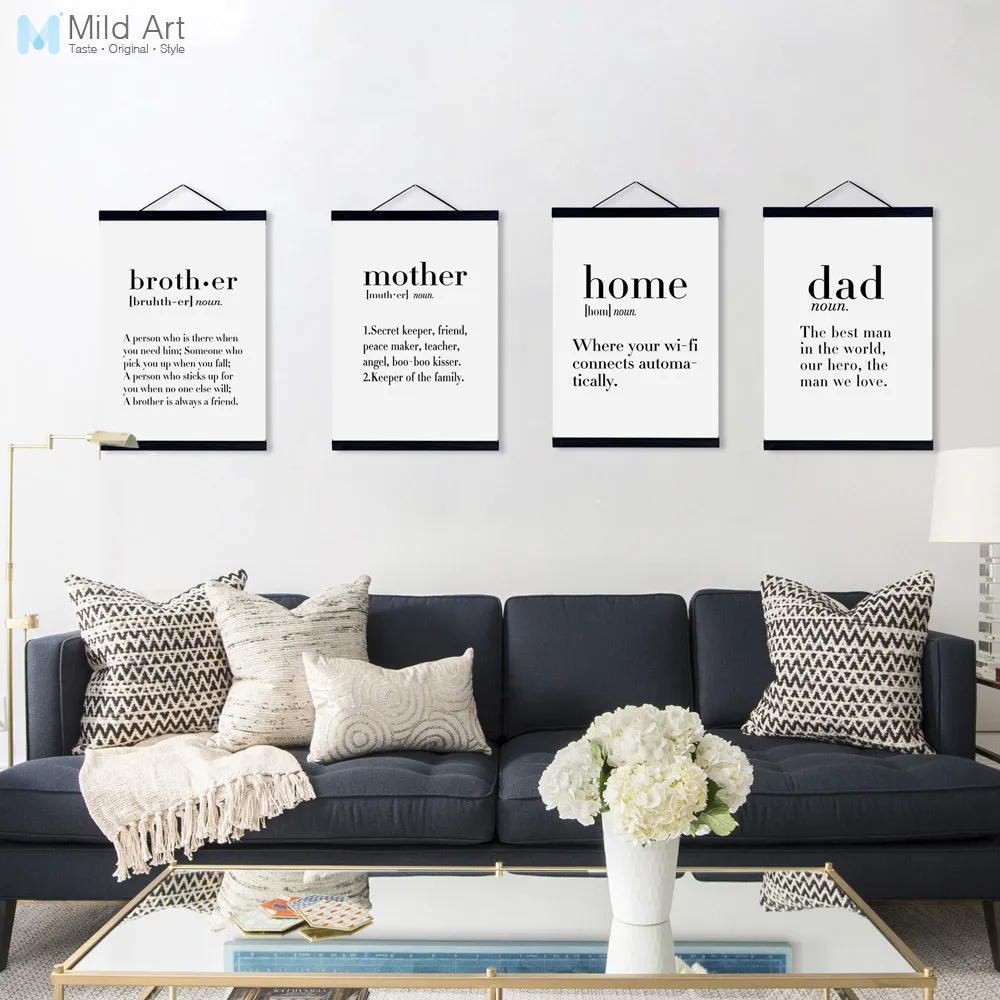 Black White Minimalist Happy Home Friend Mother Decor Canvas Paintings Posters Prints Wall Art Pictures For Living Room | Дом и сад