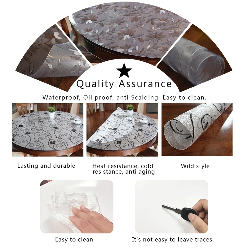 PVC Tablecloth Table Cover Round Desk Soft Glass Waterproof Oilproof Kitchen Dining Room Home Round Table cloth 60-90cm 1.5mm