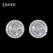 UMODE Роскошные круглые серьги гвоздики с редким трапециеобразным цирконием, Ювелирные украшения в Бразильском стиле UE0053B