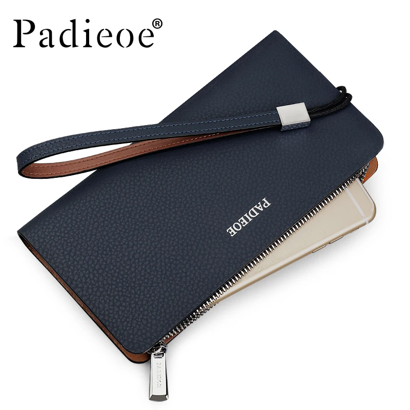 

Padieoe Luxury Men Genuine Leather Clutch Wallet High Quality Multifunction Credit Card Holder Wallet Large Purse with Strap