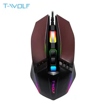 T-WOLF V8 компьютерная проводная мышь для геймера 2400 dpi Регулируемая эргономичная оптическая мышь RGB подсветка офисные USB мыши для настольного ноутбука