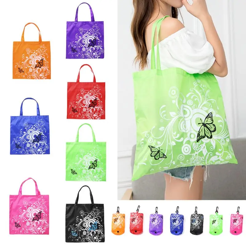 

Fashion Butterfly Floral Reusable Folding Shopping Bag Travel Pocket Grocery Bags Totes Eco-friendly Oxford Cloth
