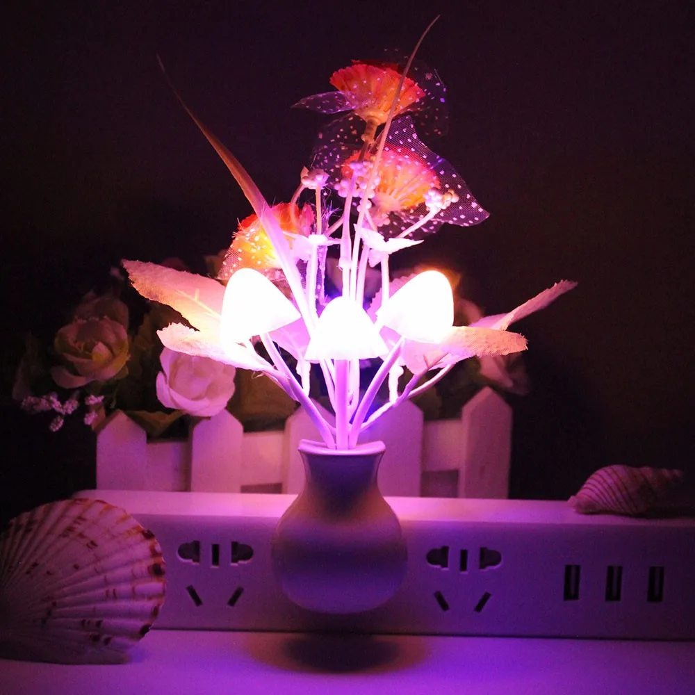 

Lovely Mushroom Lotus Leaf Night Light Lighting Sensor 220V 3 LED Colorful Tulip Lamp Led Night Lights For Holiday New Year Gift