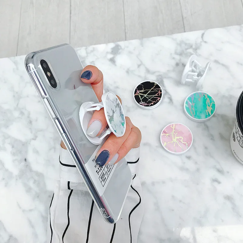 

Luxury Laser Marble Pattern Foldable Phone Stand Holders For Samsung S10 Huawei P30 Pro Smartphones Universal Finger Ring Holder