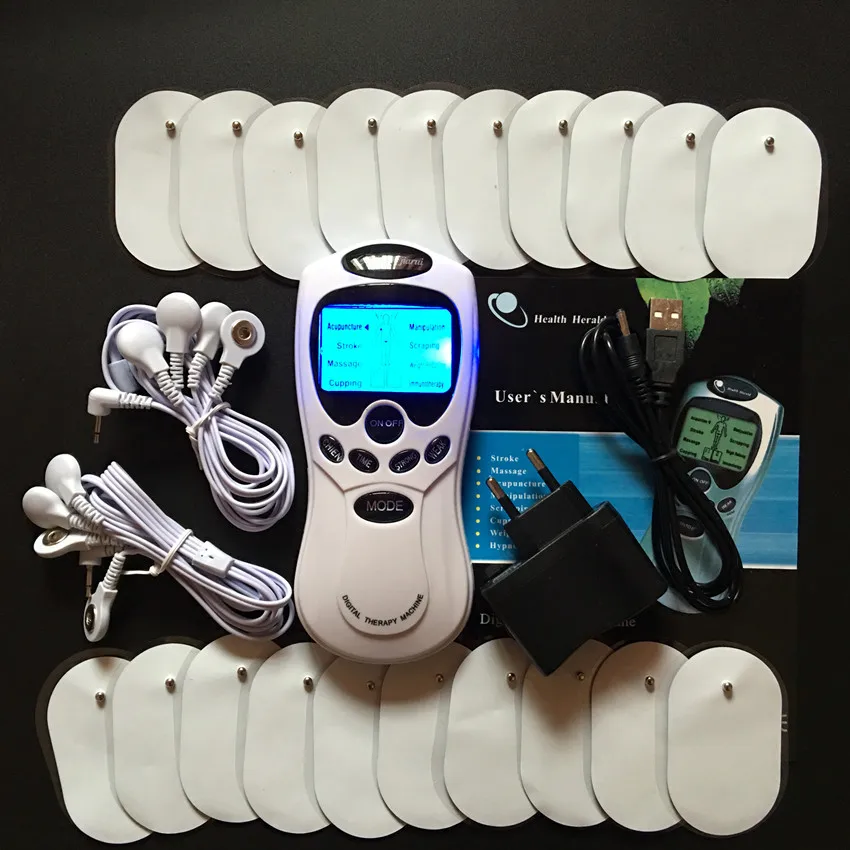 

whole English key White Dual input Electrical Stimulator Full Body Relax Muscle Massager,Pulse tens Acupuncture therapy+20 pads