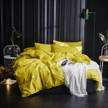 

133*72 Pure Cotton Luxury Style 3/4pcs Bed Set Duvet Cover Flat Fitted Bed Sheet Pillowcases Yellow Green Purple With Flower