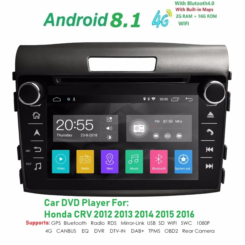 

2G+16G 2DIN Android 8.1 Car DVD Player For HONDA CRV CR-V CR V 2012-2016 GPS Navigation Radio WIFI Multimedia Stereo DAB SWC RDS