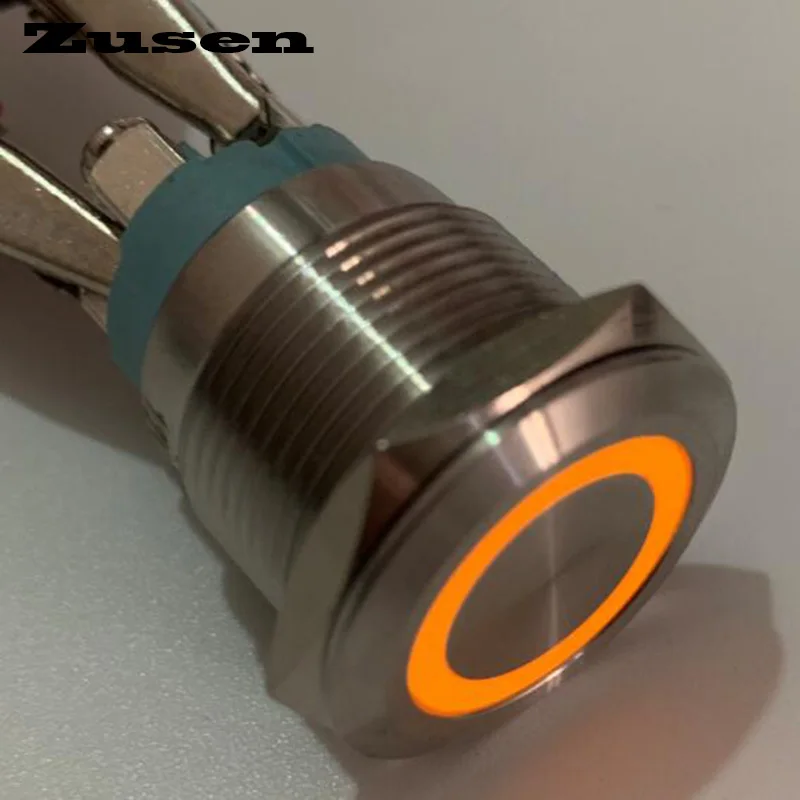 Zusen 19 мм кнопочный переключатель с кольцом с подсветкой(ZS19F-10E/B/12 В/с - Цвет: Цвет: желтый