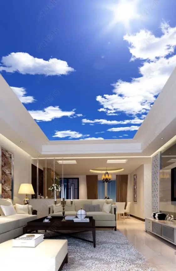 1811 Biru Langit Dengan Awan Cetak Film Langit Langit Peregangan Untuk Bengkel Plafon Wallpaper Aliexpress