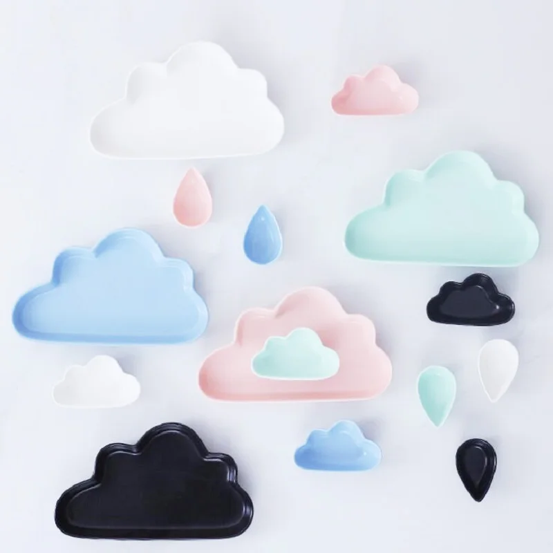 

Clouds Dinner Plates 3pc 3D Raindrop Bone China Cake Dishes Plate Porcelain Pastry Fruit Tray Ceramic Tableware For Steak