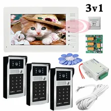 Apartment 3 Doors HD 700lines Cameras Password And RFID Cards Unlock Color 7″ Monitor Video DoorPhone Intercom Systems In Stock