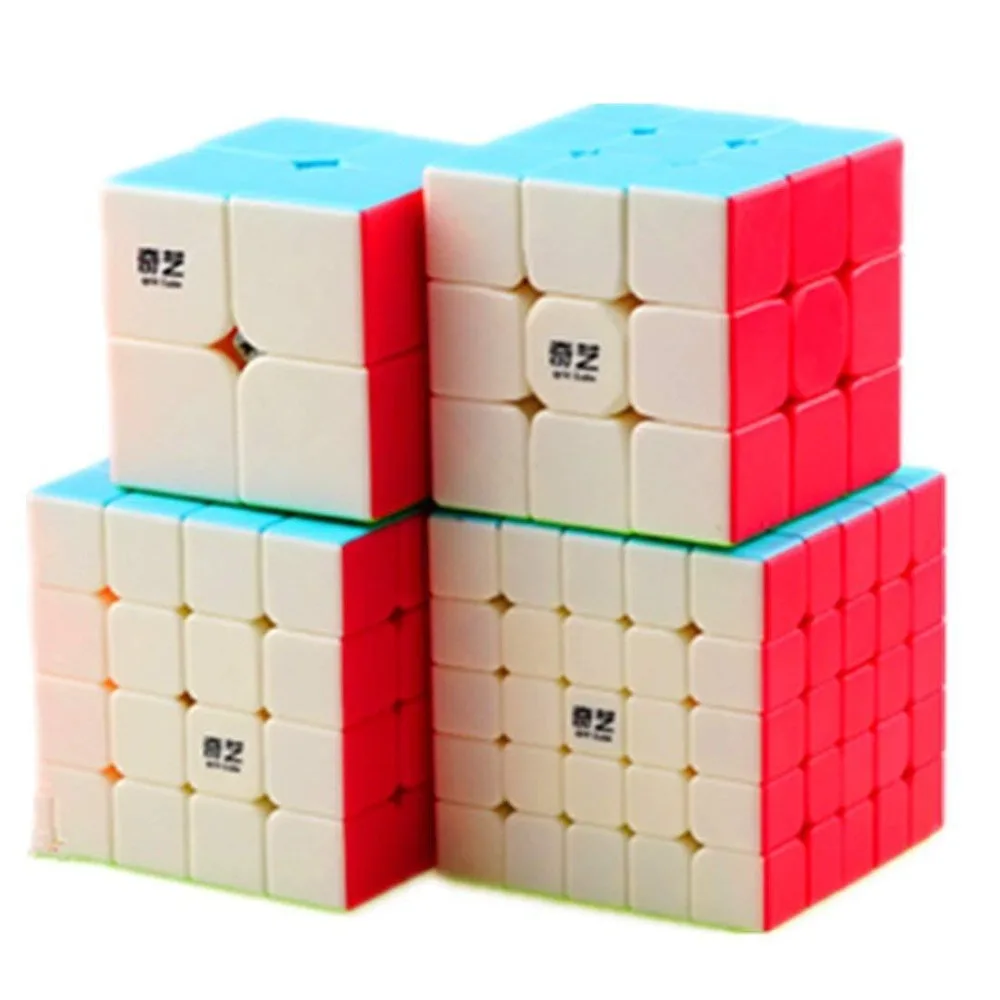Qiyi 4 Pack Magic Cubes Bundle 2x2 3x3 4x4 5x5 Black Twist Speed Cube Set 