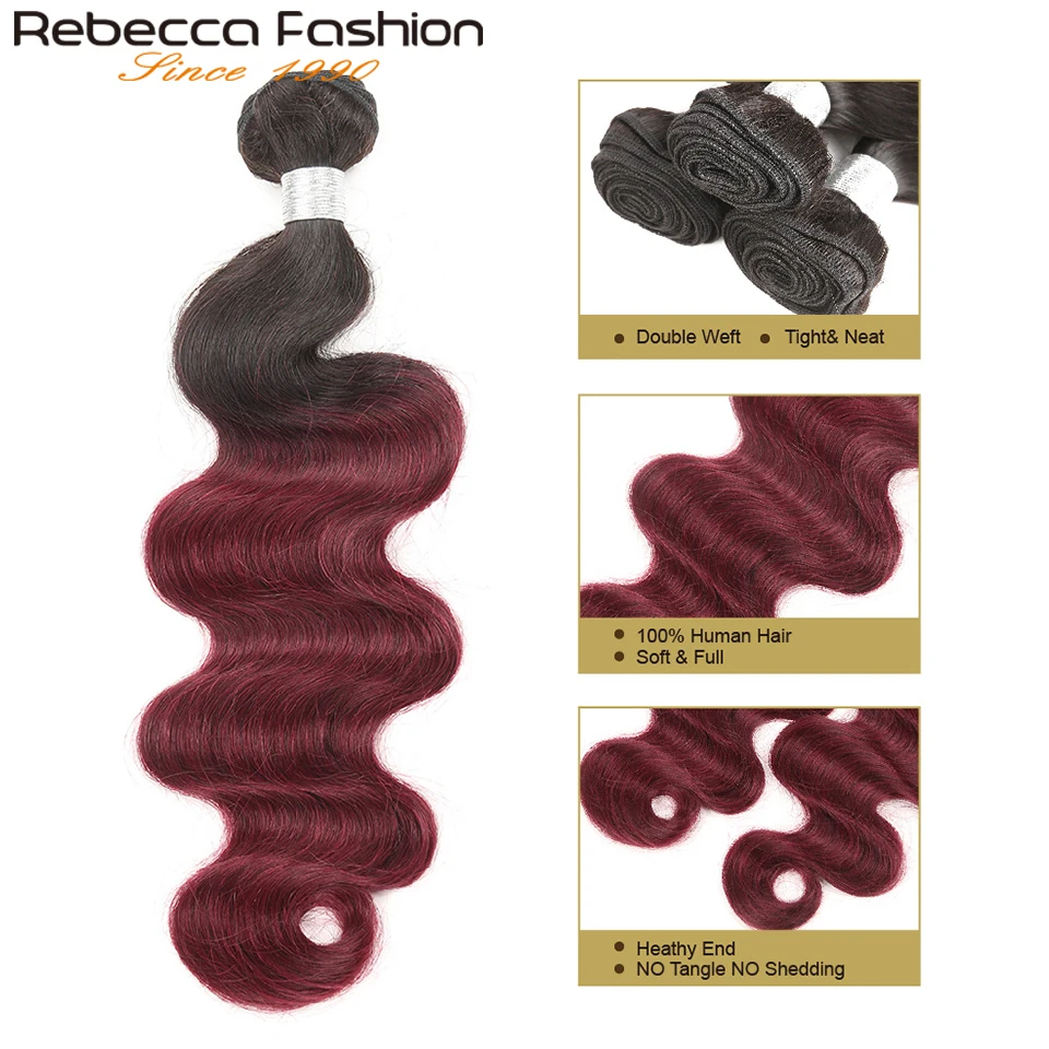 Pacotes de Rebecca Ombre com Fechamento Onda do Corpo Pacotes com Fechamento de Renda 8 a 28 Dois Tons Peruano Não Remy 30 4x4 T1b - 99j 3 Pacotes com 34 com fecho