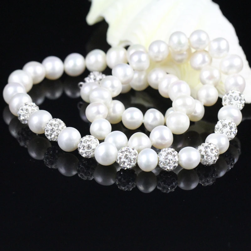 white pearl necklace for elegant women freshwater pearl chain clay ball with crystal wedding bridesmaids gift knotted necklace