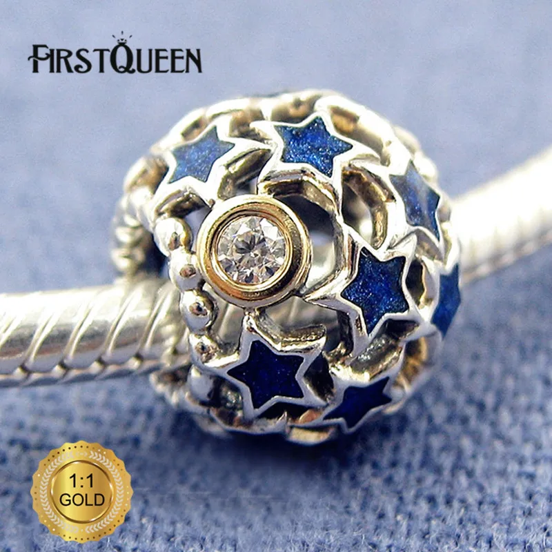 

FirstQueen Silver&14k Gold Night Sky Blue Enamel Charm Fit Bracelets DIY Pendants Jewelry Making Fine Jewelry