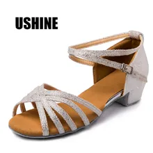 Бело-серебристые атласные туфли на низком каблуке для танго, сальсы, латинских танцев для женщин и девочек MF1702