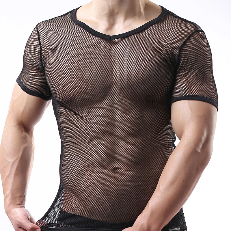 Мужские трусы/мужские забавные сетчатые прозрачные внутренние трусы/сексуальные футболки для фитнеса с v-образным вырезом