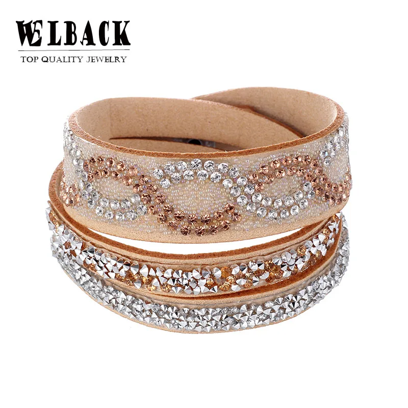 

2018 Fashion Jewelry leather Crystal Bracelets &bangles For women Rhinestone Leather Bracelet Crystal Braclets