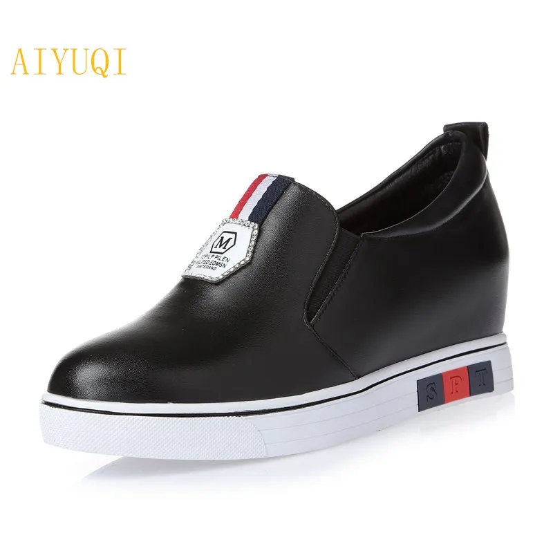 

AIYUQI 2019 new spring women geuine leather loafers shoes invisible increased comfort casual shoes sneakers shoes women