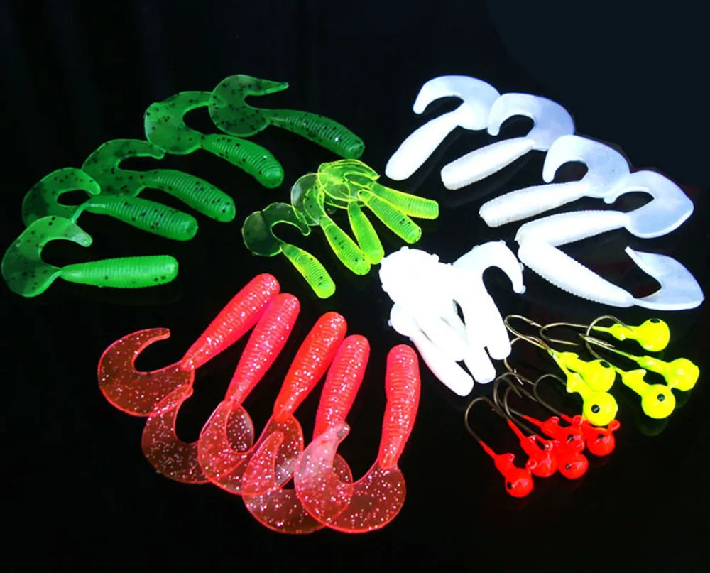 

25PCS Soft Lure Capuchin maggots Grub worm 10PCS Jig Head Hook Fishing Bait set