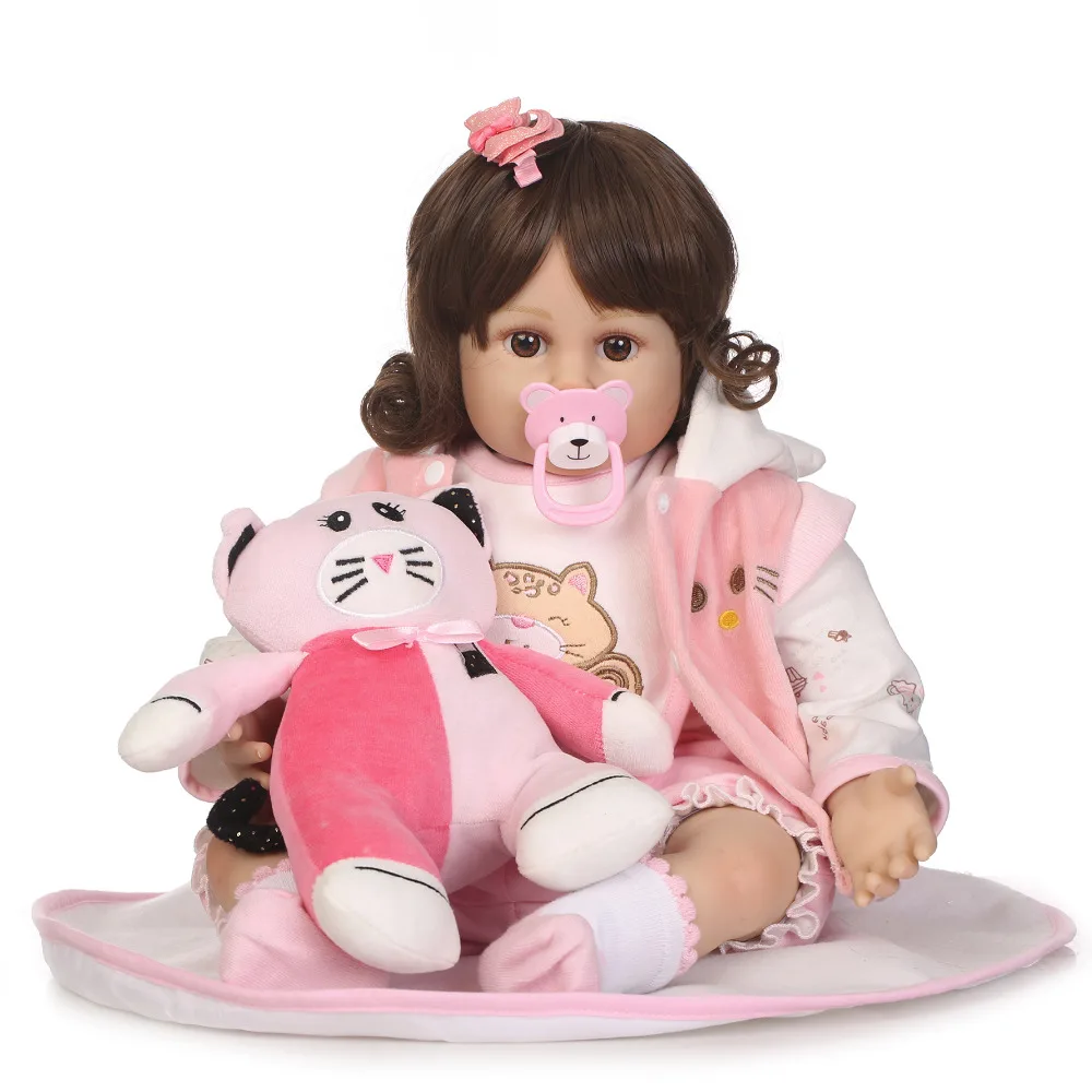 

Nicery 20-22inch 50-55cm Bebe Reborn Doll Soft Silicone Boy Girl Toy Reborn Baby Doll Gift for Child Pink Clothes Pink Cat