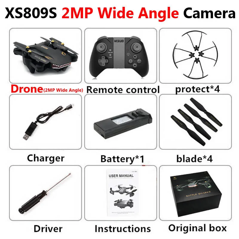 VISUO XS809S Профессиональный складной Дрон с камерой 2MP HD WiFi FPV селфи широкоугольный Радиоуправляемый квадрокоптер Вертолет игрушка для мальчика VS XS816 - Цвет: Wide Angle 2MP 1B B