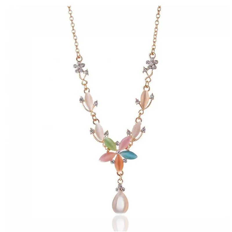 Sweet Girls Fashion Colorful Cat Stone Crystal Flower Water Drop Tassel Chokers New Bib Statement Necklace N4550 | Украшения и