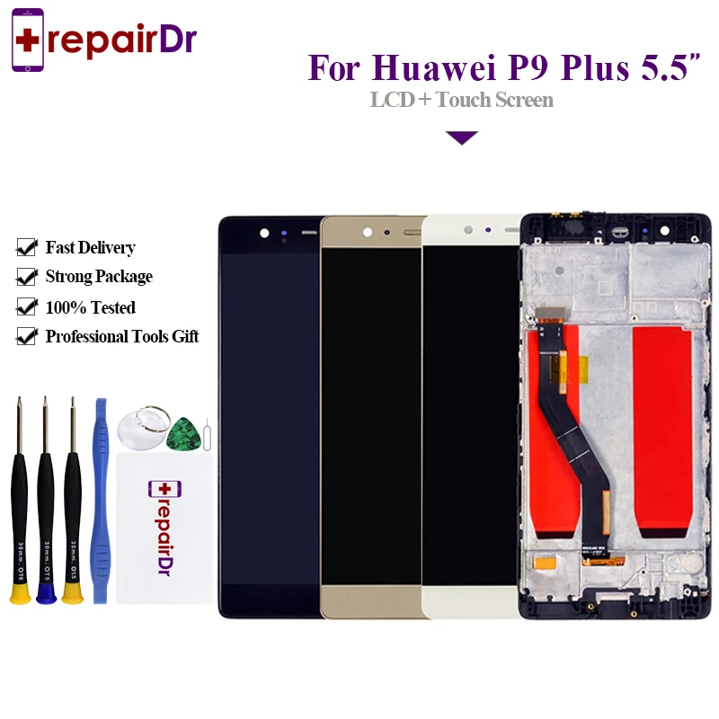 

100% Tested 5.5" For Huawei P9 Plus LCD Display Touch Screen Digitizer Panel Assembly For Huawei P9Plus LCD With Frame Parts