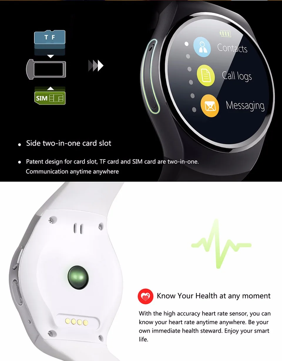 Смарт-часы TimeOwner KW18, Android, монитор сердечного ритма, фитнес-трекер, умные часы с sim-картой TF для Android ios iPhone 6S