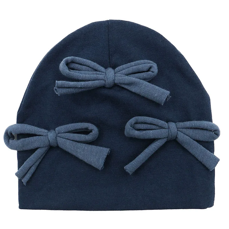 GZhilovingL New Cute Baby Cotton Bow Hat Beanies For Infant Girls Boys Kids Winter Soft Solid Newborn Baby Hair Accessories - Цвет: Navy blue1