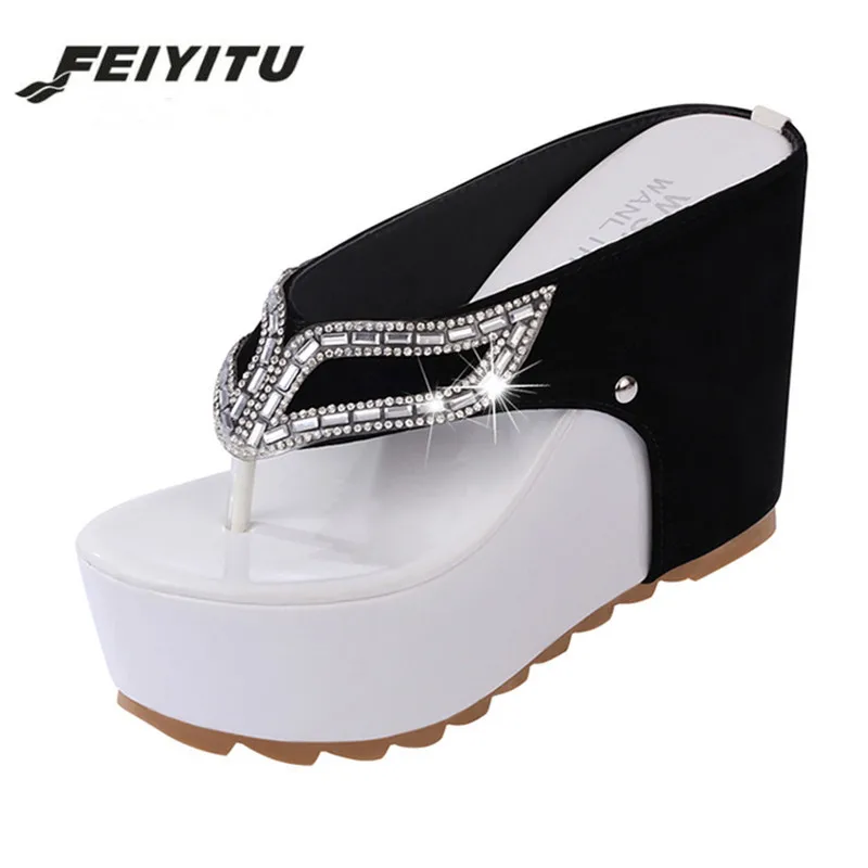 

Feiyitu Women Shoes Thick Bottom Platform Flip Flops Rhinestone Wedge Heel Patchwork Woman Summer Slippers 35-39