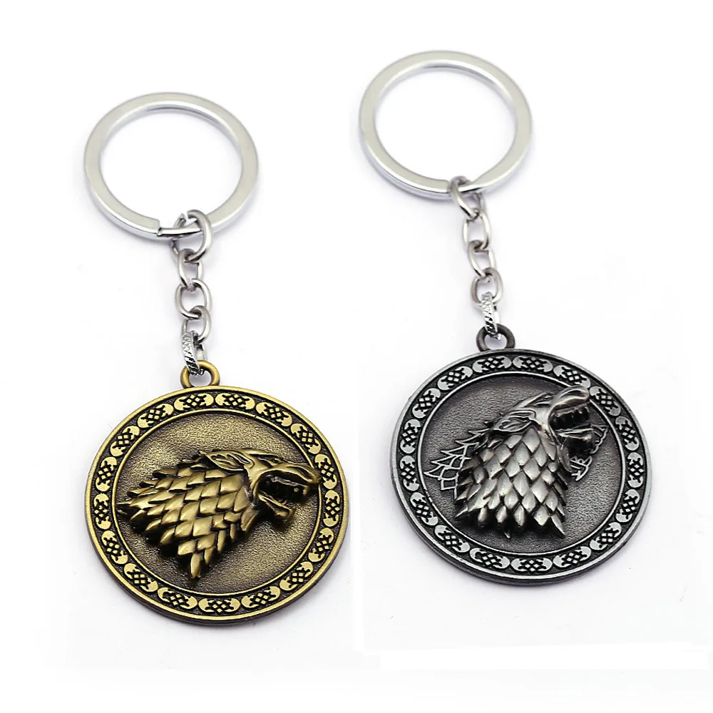 

A Song Of Ice And Fire Keychain Anime Game of Thrones House Stark Wolf Head Badge Keyrings Pendants Accessories Figure Toys Gift