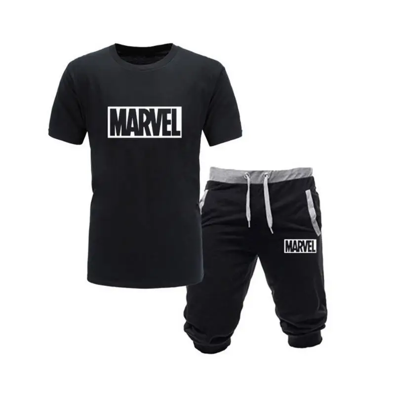 

2019 cotton T Shirts+Shorts men sets Brand clothing Two pieces tracksuit Fashion Casual Tshirts Workout Fitness Sets M-XXL