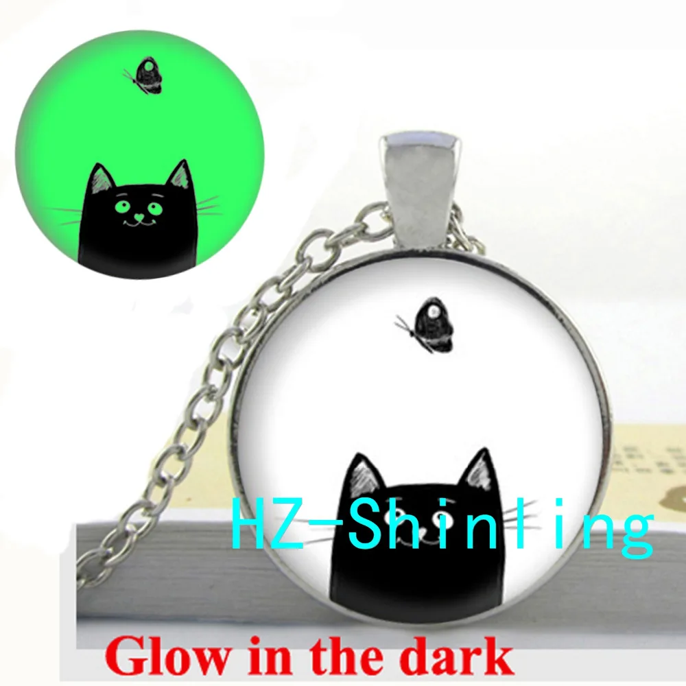 Светится в темноте с изображением черного кота ожерелье милым рисунком