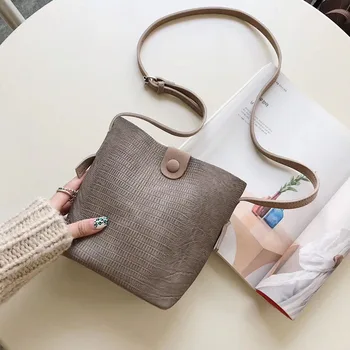

NIGEDU Small Crossbody Bag for Women Shoulder Bag Quality PU Leather Bucket bag Lizard pattern purses and handbags bolsa gray